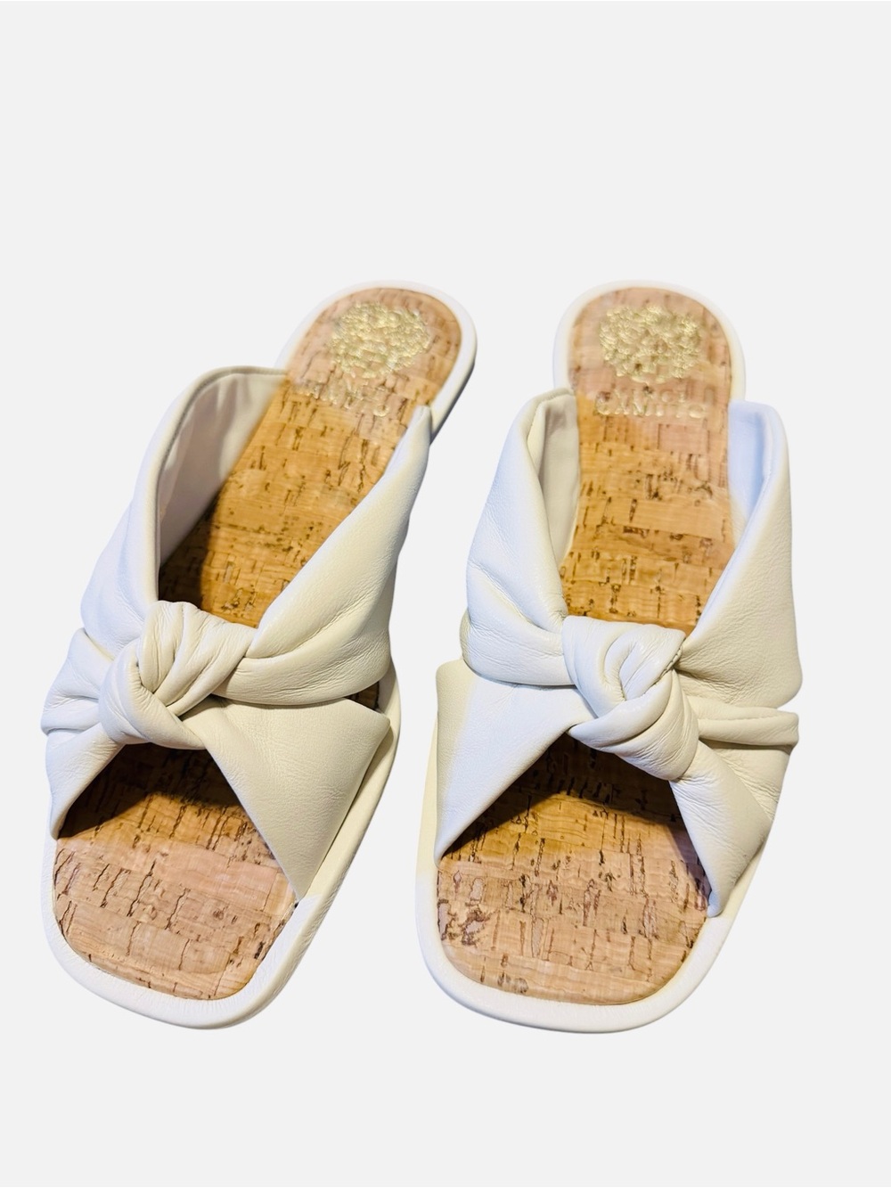 🌼New Vince Camuto VC-IRINI Coconut Cream Knotted Cork Slide Sandals Size 6.5M